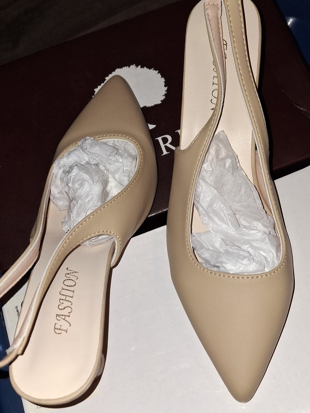 Women's Beige Pointed Slingback Flats